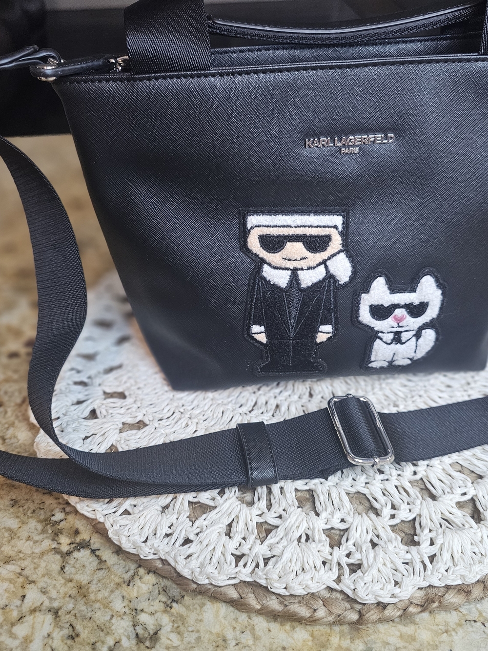 NEW Karl Lagerfeld Black Crossbody Bag with Character Patches